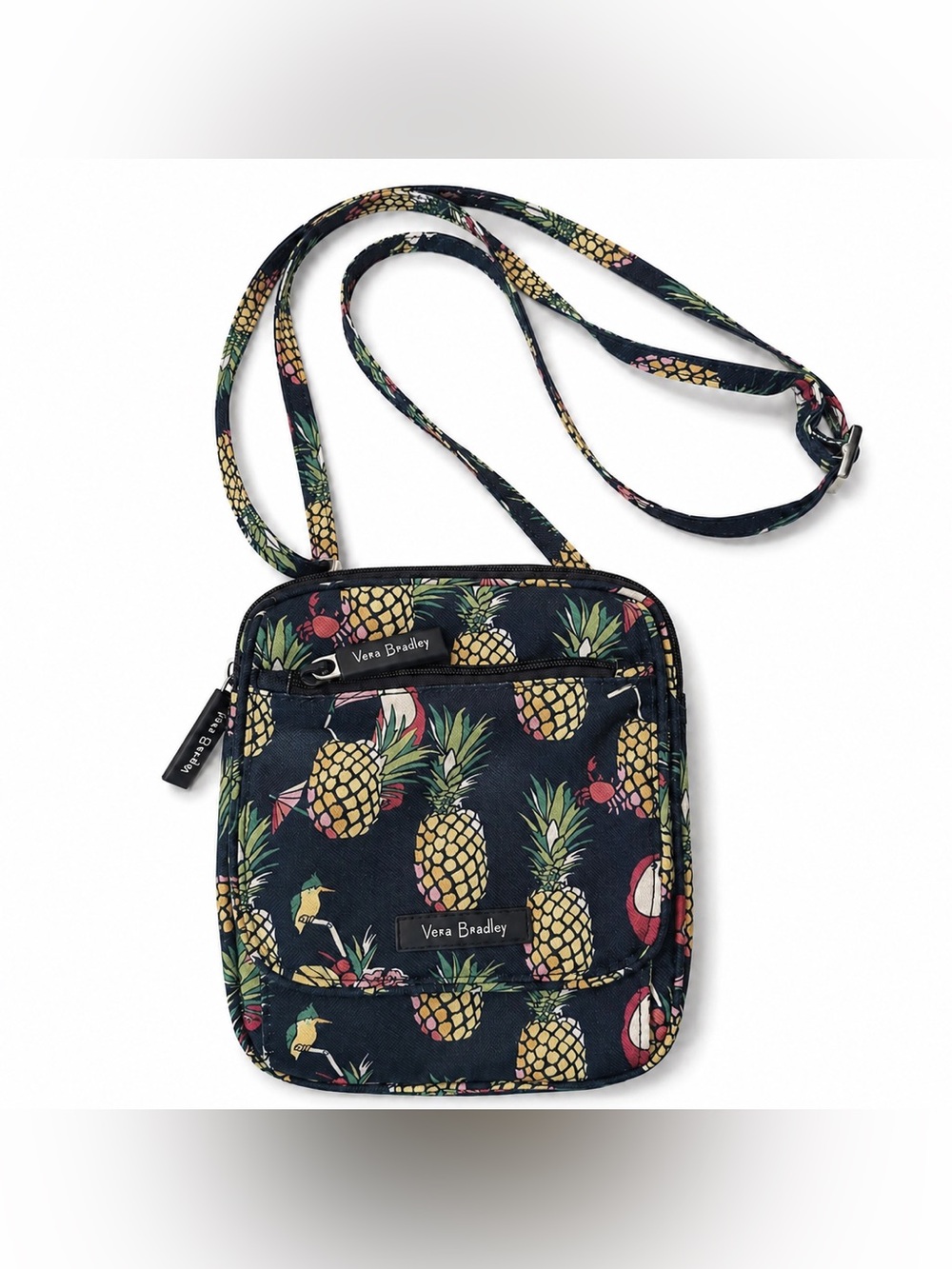 Vera Bradley Nylon Lighten Up Trio Zip Hipster Crossbody Toucan Party 8”x6.5”